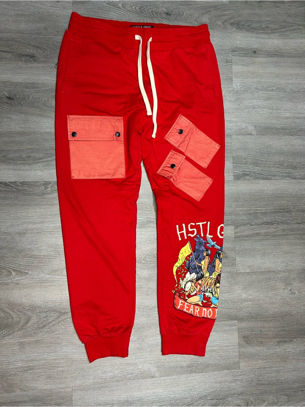 Hustle gang red jogger pants with pockets size L